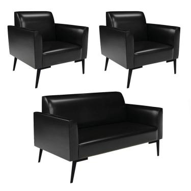 Imagem de Sofá Namoradeira Com 2 Poltronas Pés Villach Marisa Corano Preto D03 - D?rossi