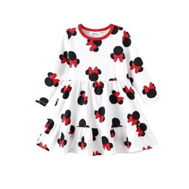 Imagem de Disney Vestido infantil floral Princess Frozen Elsa Minnie Stitch, manga comprida, roupa de outono casual para crianças de 2 a 6 anos, Minnie-branco, 2T