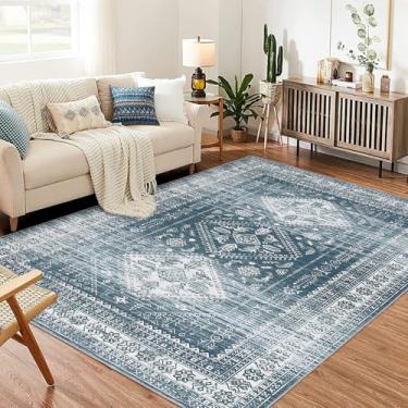 Imagem de Garvee Tapete vintage Boho 2,5 x 3,5 m para sala de estar, colchão abstrato lavável, tapetes macios antiderrapantes com forro de borracha, tapete de cozinha para sala de jantar/escritório/decoração de