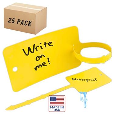 Imagem de Etiquetas de pendurar à prova d'água para etiquetagem - pacote com 25 amarelas, 6 x 10 cm - etiquetas de gancho autotravantes ideais para venda de quintal, venda de garagem e reparo de equipamentos