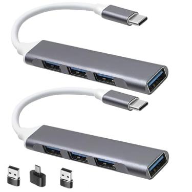 Imagem de 2 Hub USB C, divisor de hub USB 3.0 de 4 portas, divisor USB C para MacBook tipo C, Mac Pro, iMac, Surface, XPS, pen drive, HDD móvel