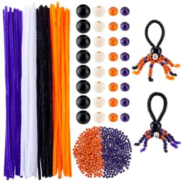 Imagem de PH PandaHall 12 conjuntos de kit de fabricação de aranhas de contas de Halloween, 636 peças, limpadores de cachimbo de 30 cm, 4 cores, contas de madeira de 6/10/20 mm, contas de artesanato para festa