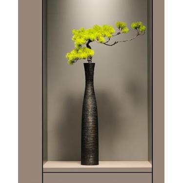 Imagem de Vaso de cerâmica preto, vaso de 51,8 cm de altura, moderno, rústico, decorativo, para ramos e flores secas, decoração de casa, sala de estar, quarto (preto)