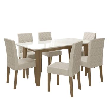 Imagem de Sala de Jantar Liz 160x90 Com Vidro 6L Cadeiras Jade Poliman Móveis