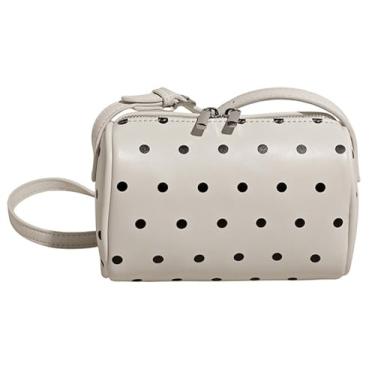 Imagem de Bolsa feminina vintage de bolinhas pequena com alça superior, bolsa de mão de couro vegano, mini sacola, bolsa tiracolo moderna, Bolinhas brancas, One Size