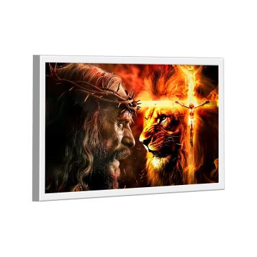 Imagem de Quadro Decorativo Leão de Judá Cruz e Fogo