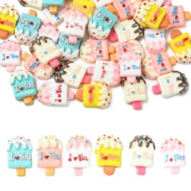 Imagem de Stiesy 36 peças lindas contas de geleca de picolé de resina, 6 cores, I Love You, sorvete, cabochão de costas planas, faça você mesmo, suprimentos para scrapbook, clipe de cabelo, capa de telefone