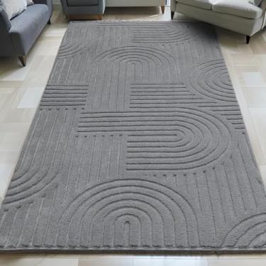 Imagem de Lacomfy Tapete de corredor de pilha high-low 2'9"x5' Rainbow Line Pattern Tapete de área fofo antiderrapante tapete contemporâneo para banheiro/porta/quarto, cinza