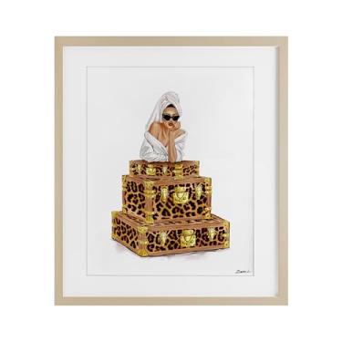 Imagem de Stupell Industries Roupão de banho feminino e malas Impressão emoldurada de bétula design sob vidro por Ziwei Li, 21 x 17