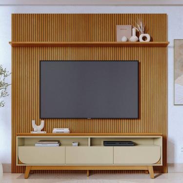 Imagem de Rack com Painel para TV 75 Polegadas Luna 3 Gavetas 1 Prateleira Cumaru/Opala - Madetec