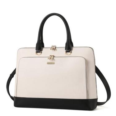 Imagem de Maleta de couro CLUCI para mulheres, laptop de 15,6", bege-preta