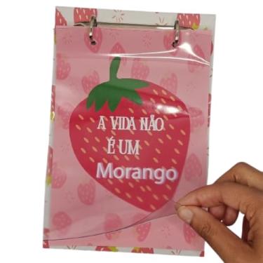 Imagem de Mini fichário caderno argolado capa pvc 2 argolas 80 folhas tamanho A5 vertical a vida não é um morango