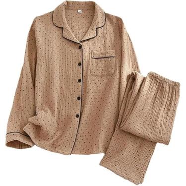 Imagem de Pijama De Gaze De Algodão Feminino Com Estampa De Bolinhas Conjunto De 2 Peças, 2, M