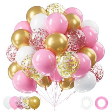 Imagem de Netnology Conjunto de balões de confete ouro rosa, 60 peças, 30 cm, rosa, branco, metálico, dourado e ouro rosa, balão de látex para meninas, aniversário, chá de bebê, chá de panela, casamento