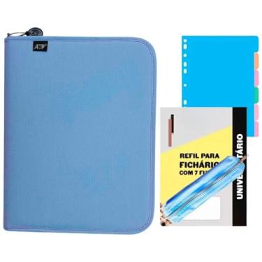 Imagem de Fichário Colegial Caderno Folhas Argolado Sweet Zíper Grande (Azul)