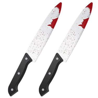 Imagem de Molain 2 peças de facas de adereço de Halloween, faca falsa de plástico de 30 cm, adereços clássicos de brincadeiras de terror para festas assustadoras de Halloween, cosplay, prata
