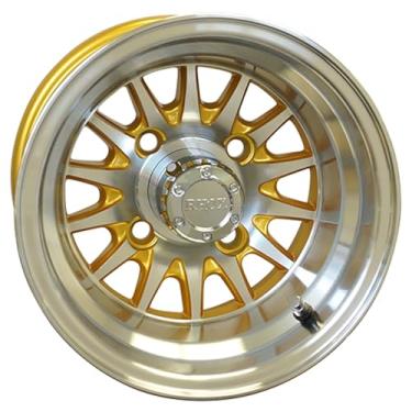 Imagem de Red Hawk TIR-478 Roda usinada com ouro com tampa central, carrinhos de golfe ET-15.5