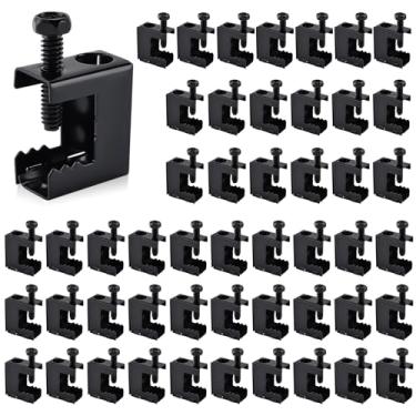 Imagem de Patioer 50 braçadeiras de viga de aço com mola de 1/10.2 cm-20 ganchos de viga de metal parafuso na braçadeira para haste rosqueada de 1/10.2 cm e 3/20.3 cm, ganchos em S e anéis de freio, preto