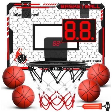 Imagem de Cesta de Basquete com 4 Bolas, Placar Eletrônico e Som de Torcida, Brinquedo Ideal para Crianças e Adultos, Eaglestone, Vermelho e Preto