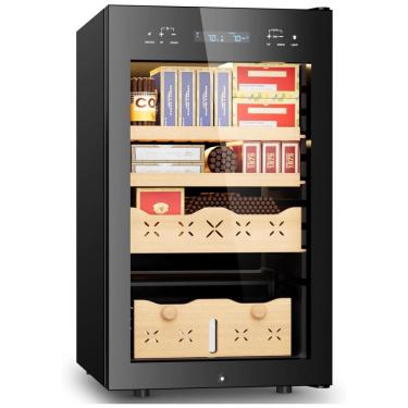 Imagem de Umidor para Charutos Elétrico 65L com Capacidade para 500 Charutos, Gaveta de Madeira em Cedro Espanhol e Display Digital LED, 110V, Mojgar