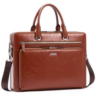 Imagem de Bolsa Carteiro Masculina Couro de Cera de Óleo para Laptop com 15,6 Polegadas, BOSTANTE...