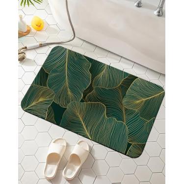 Imagem de Tapete de banho com folhas de palmeira, tapetes de banheiro de linha dourada, tapete de banheiro absorvente para banheiro, banheira, quarto, sala de estar, 43 x 74 cm