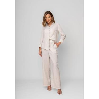 Imagem de Calça Pantalona Alfaiataria Listrada Bege Salvatore - Salvatore Fashio