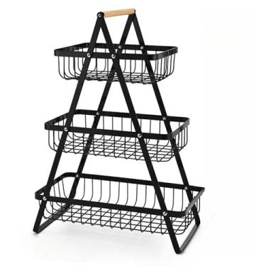 Imagem de Fruteira de Mesa Média Premium Cesta Frutas de Mesa 33cm Aramado 2 Andares e 3 Andares Organizador Multiuso(Fruteira-3 Andares //33x47cm)