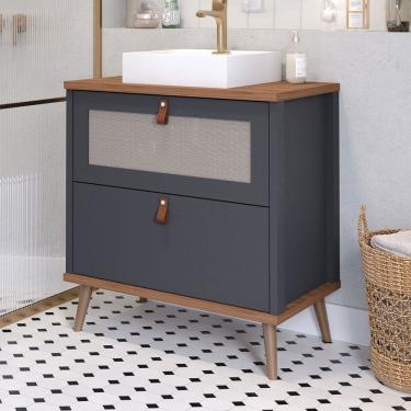 Imagem de Armário de Banheiro Veneto 80cm 1 Porta e 1 Gaveta 100% Mdf Titanium/Freijó - Mgm Móveis