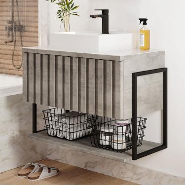 Imagem de Armário de Banheiro Frise 80cm 1 Porta 100% Mdf Cimento - Mgm Móveis