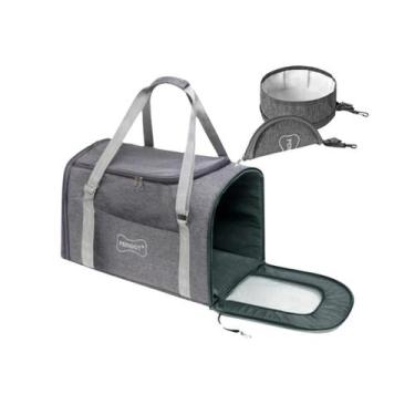 Imagem de Bolsa de Transporte de Luxo 46x30x27 Cinza e Bebedouro Dobrável Portát