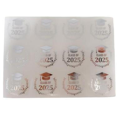 Imagem de 120 peças de adesivos de formatura Class of 2025, folha dourada de 40 mm com selo de envelope transparente para lembrancinhas de festa de graduação - prata