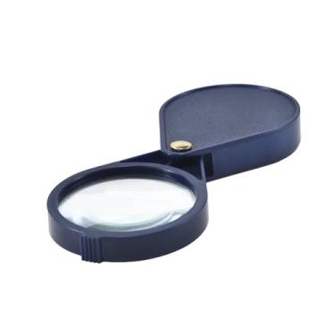 Imagem de Lupa dobrável com estojo de couro azul, ferramenta compacta de auxílio de leitura para idosos com baixa visão, azul
