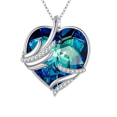 Imagem de Colar com pingente de asa de anjo de cristal em forma de coração, Aço inoxidável, Sem Pedra Preciosa