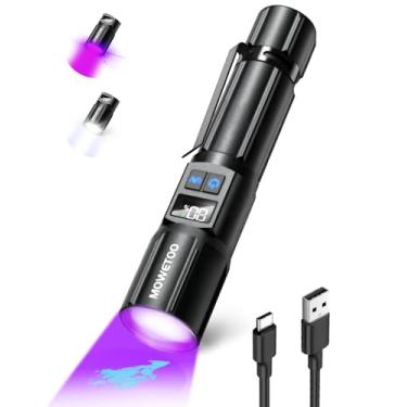 Imagem de Lanterna de luz preta 395 NM, luz UV USB C recarregável com visor LCD, lâmpada de madeira com zoom 2N1, luz negra para detecção de urina de animais de estimação, cura de resina, pedras, viagens