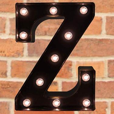 Imagem de Letreiro decorativo com letras iluminadas por LED – Letras para letreiro do alfabeto com luzes para festa de aniversário de casamento, Natal, luz noturna, decoração de bar, preto Z