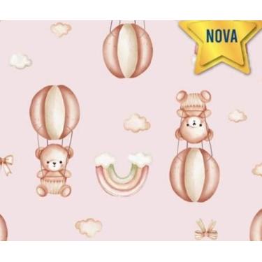 Imagem de Tecido Tricoline Digital Ursinhos, Balões e Arco Íris fundo Rose - Ibi