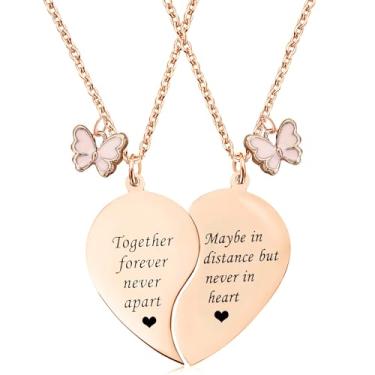 Imagem de Colar para 2 - Colar de coração combinando com pingente de melhores amigos, conjunto de 2 presentes de aniversário, One Size, Aço inoxidável, Sem Pedra Preciosa