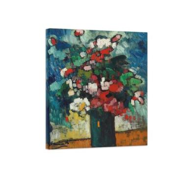 Imagem de Pôster e impressões em tela de flores vintage - reprodução de pintura de arte de parede famosa - buquê de flores 2 imagens prontas para pendurar tela emoldurada 30x35cm12x13in