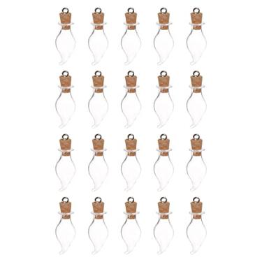 Imagem de 20 peças de mini garrafas de vidro com rolhas de cortiça, pequenos frascos de vidro em forma de pimentão, pequenos frascos de vidro transparentes com anel para decoração de festa de artesanato DIY