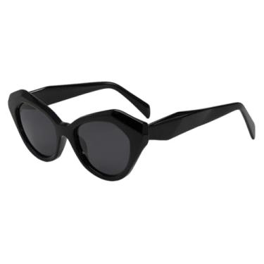 Imagem de HCHES Óculos de sol de acetato com moldura de moda urbana polarizados femininos Uv400 (preto)