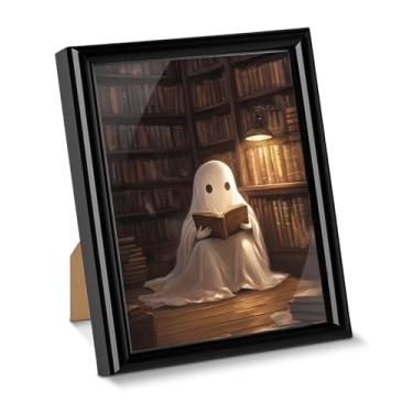 Imagem de Pôster de arte de parede de leitura fantasma assustador vintage Dark Academia para decoração de mesa pintura emoldurada para decoração de mesa de prateleira de parede de casa 15 x 20 cm