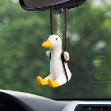 Imagem de Lindo enfeite de pendurar espelho retrovisor de carro de pato balançando, presente engraçado para decoração de interiores de carro para mulheres e homens