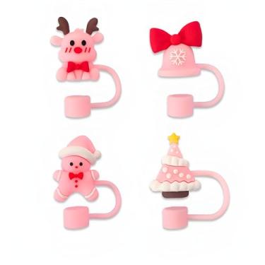 Imagem de AIOMISKO Toppers de palha 3D, capas de palha de silicone macio, adequado para canudos de 10 mm, compatível com Stanley Cup 30 e 1,134 g, acessórios reutilizáveis à prova de poeira, flor de coração de