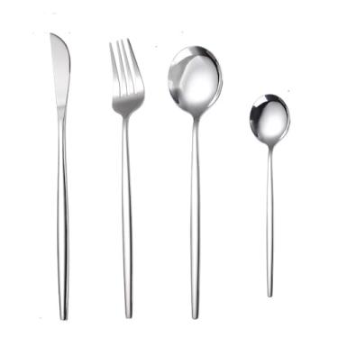 Imagem de Conjunto de talheres de 4 peças, conjunto de talheres de aço inoxidável premium, talheres de polimento espelhado, conjunto de utensílios de comer inclui garfo e colher, conjunto de talheres (prata)