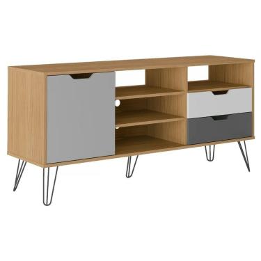 Imagem de Rack Estocolmo Aparador Bancada Para Tv 60 Carvalho-grafite-branco-prata