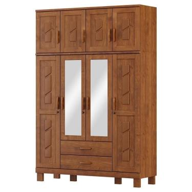 Imagem de Guarda Roupa 8p 2g Espelho Com Aplique 150 Cm 1275 Castanho Milani Store Castanho