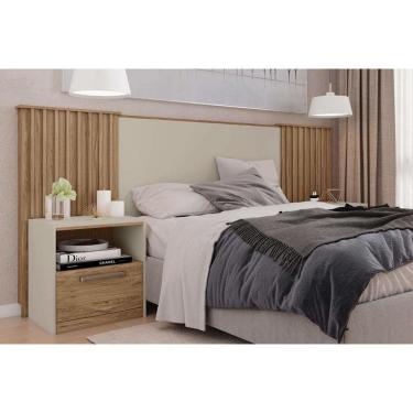 Imagem de Cabeceira Cama Box Estofada Extensível Casal-queen-king Lucius 2 Mesas C- 1 Gaveta Buriti-off White - Caemmun