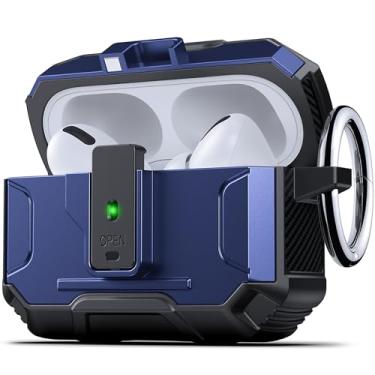 Imagem de DASFOND Capa de fone de ouvido Armor para Airpods Pro 3, capa rígida de proteção à prova de choque de grau militar, suporta carregamento sem fio com chaveiro, tampa magnética, LED frontal visível