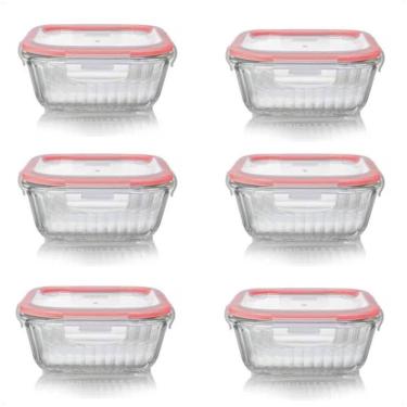 Imagem de 6 Potes Herméticos Canelados Vidro Quadrado 320Ml Com Tampa